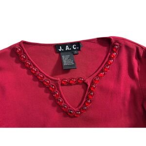 JAC Red Beaded Neckline Keyhole V-Neck 3/4 Sleeve Knit Top Women's Large